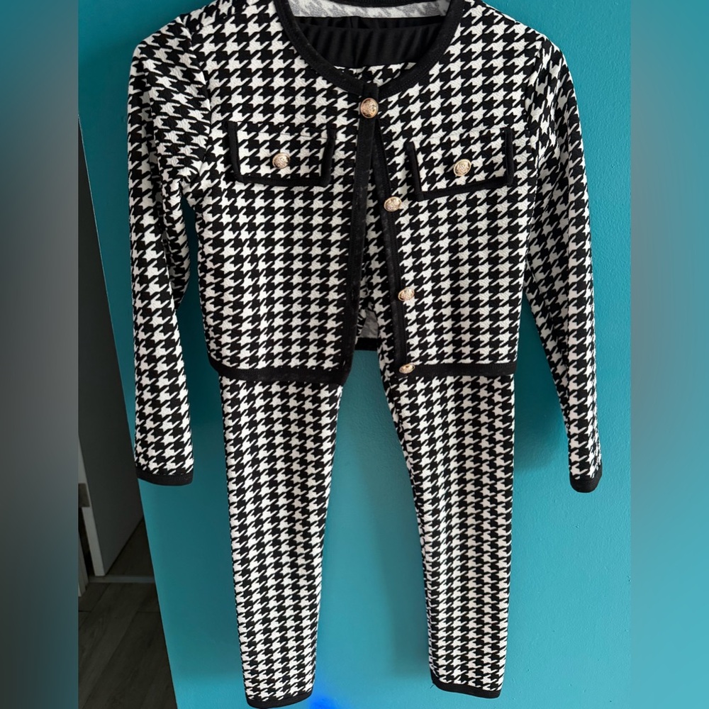 Black and White Houndstooth Two-Piece Set